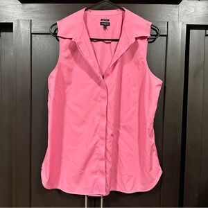 Talbots Women's 12 Pink Cotton Blend Button-Up Top Wrinkle Resistant
